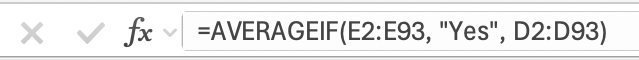 screenshot of average function used
