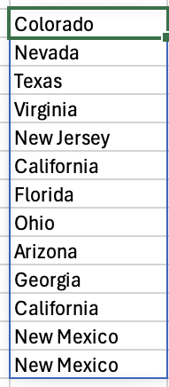screenshots of states results from filter function used
